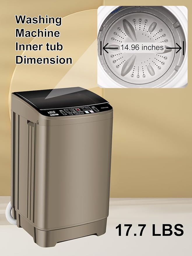 Full Automatic Washing Machine with LED Display, 17.7 lbs Portable Washer Drain Pump, 10 Programs & 8 Water Levels Selections, Ideal for RV, Camping, Apartment, Dorm, Gold-Ruum Studio Home