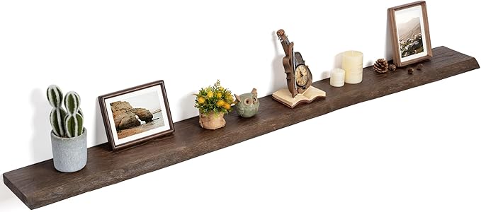 Floating Shelves for Wall Decor, Rustic Solid Elm Wood Floating Shelves Wall Mounted, Wall Shelves with Invisible Bracket for Living Room Bathroom Bedroom Kitchen, 72 Inch, Walnut-Ruum Studio Home