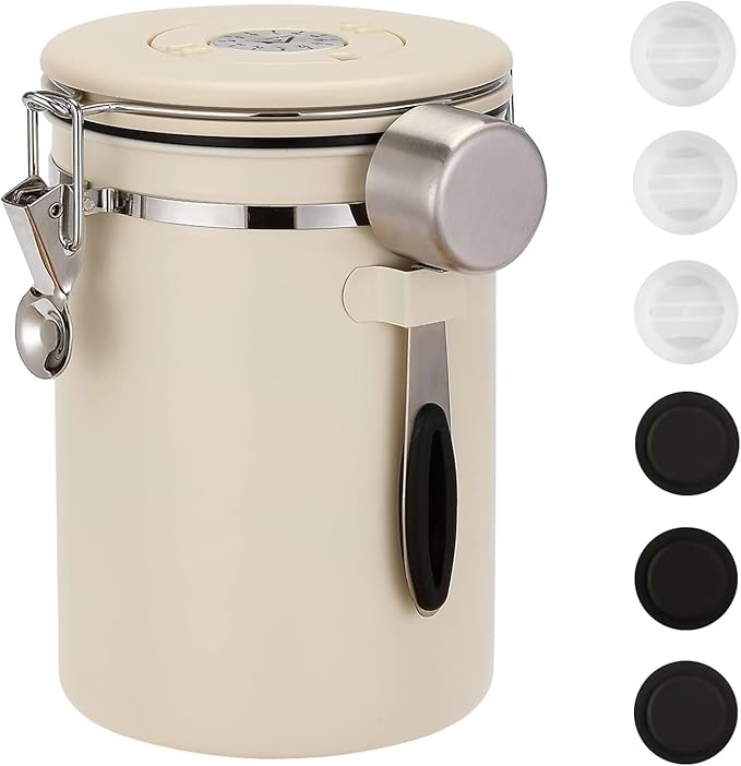 ShanSon Coffee Canister Airtight Coffee Container Stainless Steel Coffee Bean Storage Container with Scoop Coffee Canister for Beans Grounds Sugar Flour Tea Cereal,22OZ, Beige-Ruum Studio Home