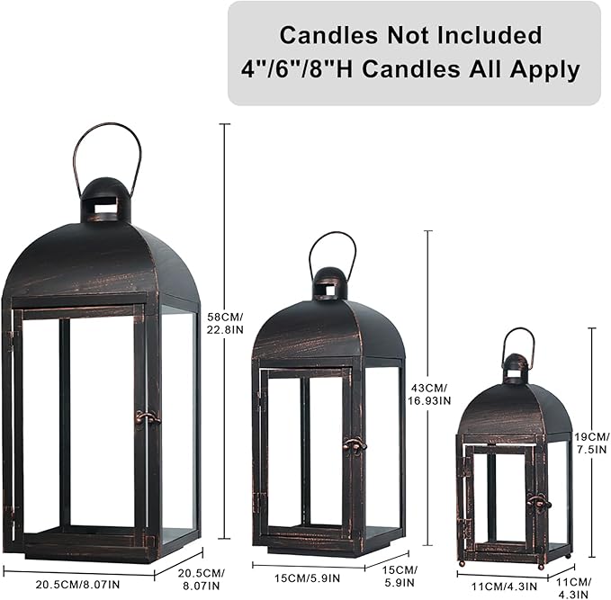 NEEDOMO Lanterns Decorative Outdoor & Indoor, Set of 3 Outdoor Lanterns for Porch, 23" Large Candle Lantern, Bronze Metal Frame with Glass, Vintage Farmhouse, Patio, Pathway, Garden, Fall, Christmas-Ruum Studio Home