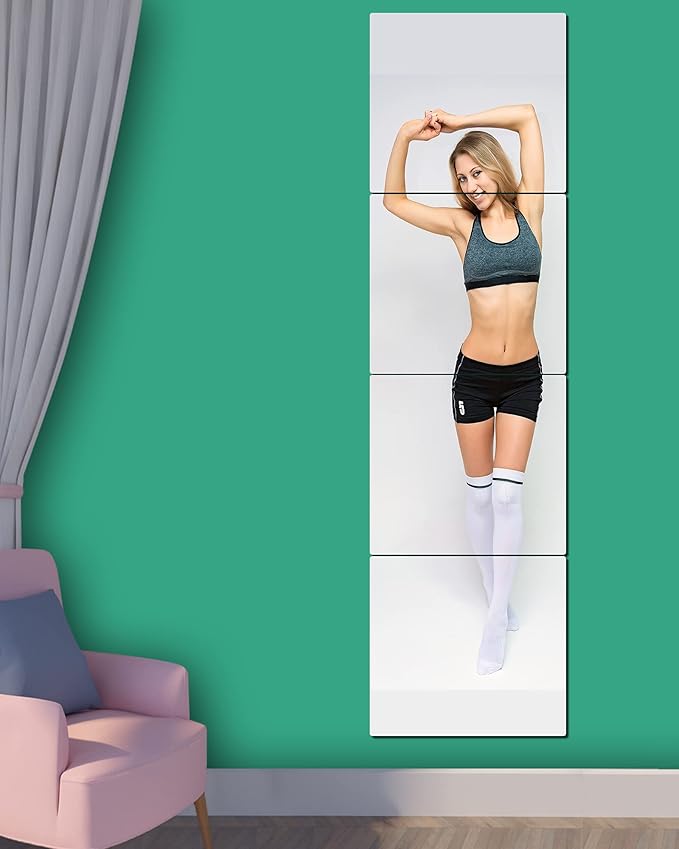 Shatterproof Wall Mirror Full Length for Bedroom, Acrylic Gym Mirrors For Home, Extra Thick: 0.12 inch, 16 x 16 inch x 4 Pcs, Workout Mirrors Safe for Kids, Over The Door, Long Wall Mounted-Ruum Studio Home