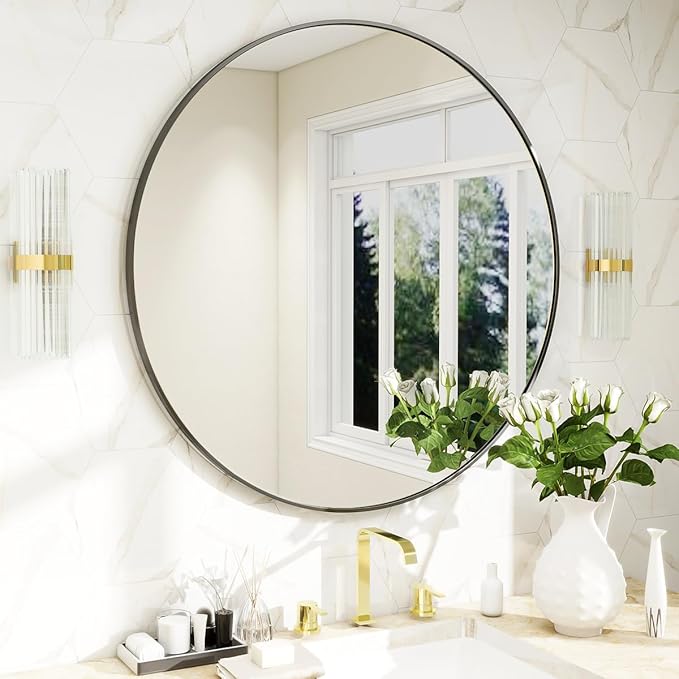 BEAUTYPEAK 20 Inch Round Mirror, Metal Frame Circle Mirror, Wall Mounted for Entryway, Bathroom, Vanity, Living Room, Black-Ruum Studio Home