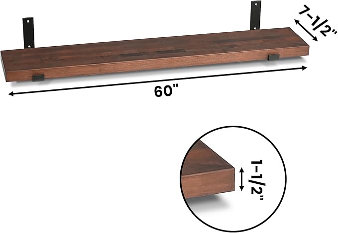 CONSDAN Floating Shelf for Wall Mounted Book Shelf Hanging Shelves Floating Bookshelf for Bedroom, Bathroom, Living Room, Kitchen USA Grown Solid Hardwood, Dark Maple 60x7.5x1.5 in-Ruum Studio Home