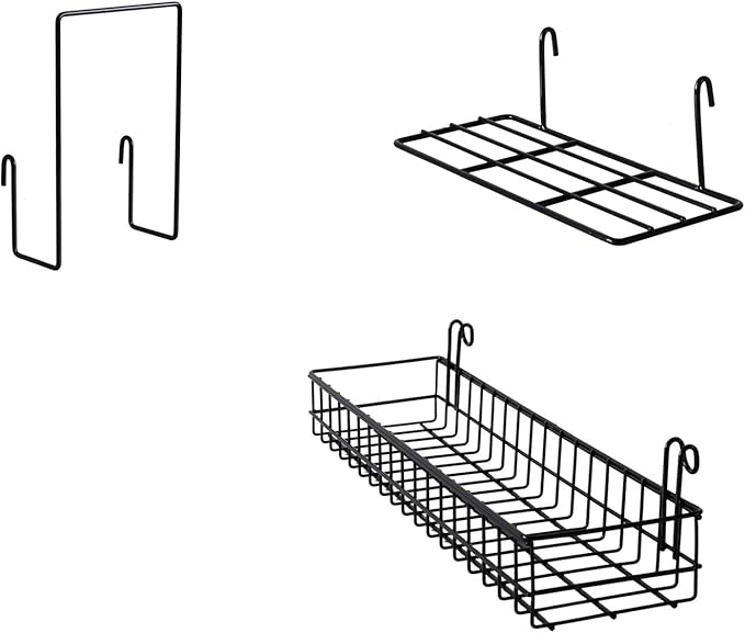 FRIADE Wall Grid Panel Hanging Basket with Hooks,Bookshelf,Display Shelf,Wall Organizer and Metal Shelving for Home Supplies,1 Set of 3 (Black)-Ruum Studio Home