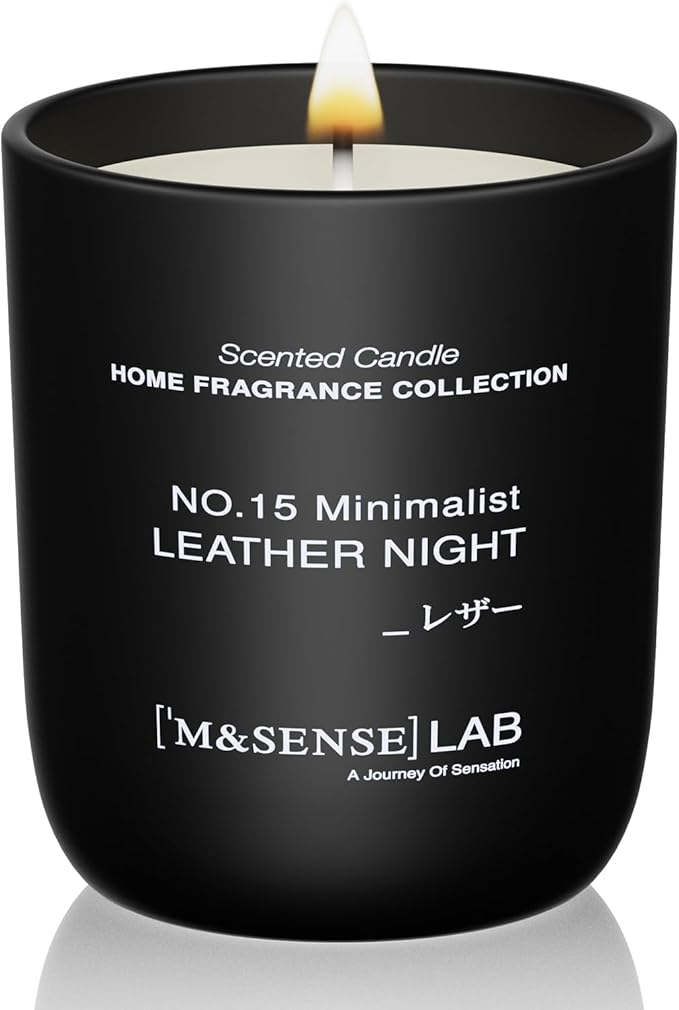 M&SENSE Natural Soy Candle| Leather Night | 5.3 oz | Minimalist Scented Candle for Relaxation, Gifting, Home Décor | for Bedroom, Office, Party Small-Ruum Studio Home