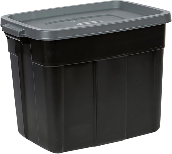 Rubbermaid Roughneck Tote 3 Gal, 6 Pack, Made in USA, Black & Gray, Rugged Plastic Stackable Storage Bins with Lids and Handles-Ruum Studio Home