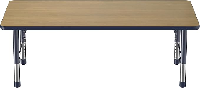 FDP Rectangle (30 x 60 inch) Classroom Table with Adjustable Chunky Toddler Legs (15-24 in); Preschool, Kinder and Daycare Furniture - Pasadena Oak Top/Navy Edge and Legs-Ruum Studio Home
