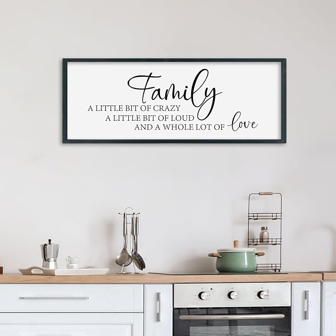 SRSZHIYUE Family A Little Bit Of Crazy Loud Sign Wall Decor Art 32"×12" Large Wood Framed Wall Hanging (Black)-Ruum Studio Home