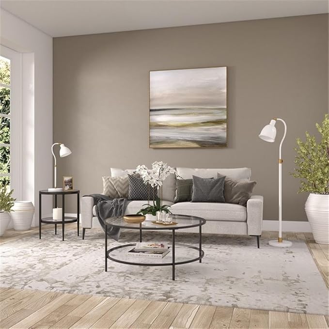 Henn&Hart 20" Wide Round Side Table with Glass Shelf in Blackened Bronze, Table for Living Room, Bedroom-Ruum Studio Home