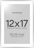 Homeforia 12x17 Picture Frame Silver, High End Metal 12x17 Frames with Mat 10x15 for Photo, 12 x 17 Silver Poster Frame Matted to 10 x 15 Print, 17x12 Hanging Frame, Tempered Glass, Wall Kit, Set of 1-Ruum Studio Home