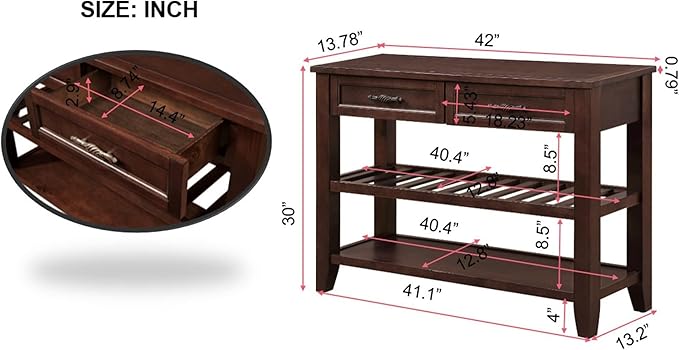 Solid Wood Console Table Sofa Tables with Drawers and Shelves Small Entryway Table for Living Room,Decorative,Foyer(42" Espresso)-Ruum Studio Home