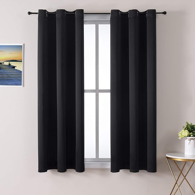 ChrisDowa Grommet Blackout Curtains for Bedroom and Living Room - 2 Panels Set Thermal Insulated Room Darkening Curtains (Black, 38W x 45L)-Ruum Studio Home