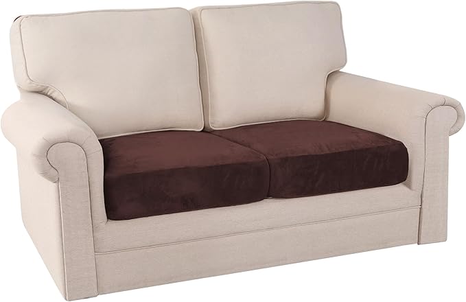 PrinceDeco Brown Furniture Cover, 2 Pcs Velvet Stretch Sofa Cushion Covers for Individual Cushions, Pet Friendly, Stay in Place, Machine Washable-Ruum Studio Home