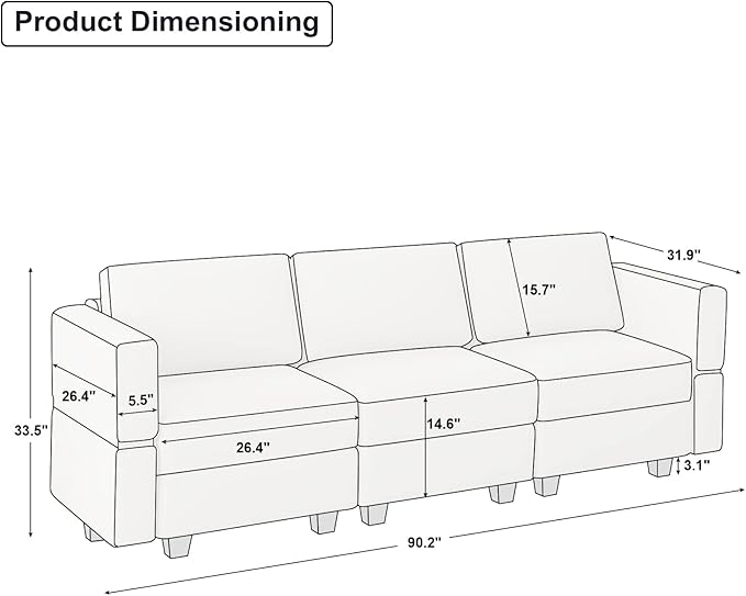 Belffin Modular Sofa Couch with Storage Seats Velvet 3 Seater Sofa for Living Room Blue-Ruum Studio Home