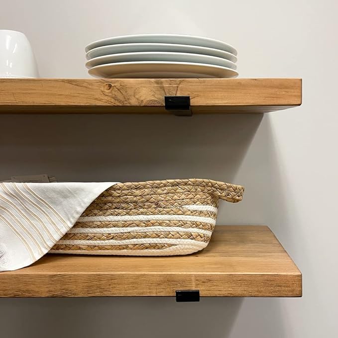Rustic Shelves with J-Brackets Set of 2, Industrial Shelf, Kitchen Shelves, Solid Wood, Decorative Wall Storage, Heavy Duty, URBANDI (Brown, 12Wx6D)-Ruum Studio Home