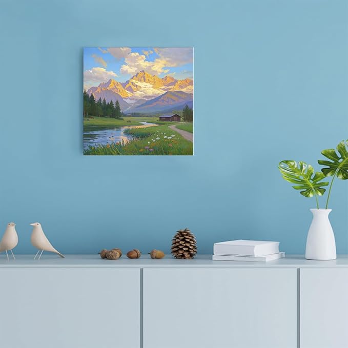 The mountain stream and lawn scenery under the sun is suitable for posting in the living room bedroom office landscape poster wall painting-Ruum Studio Home