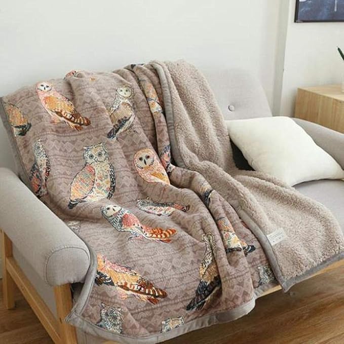 UKELER Flannel Sherpa Throw 80'' x 60''- Cute Colorful Owl Design Soft Plush Flannel Blanket Throws for Bed/Couch/Sofa/Office/Camping-Ruum Studio Home
