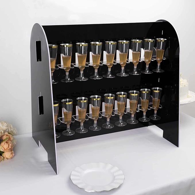 Tableclothsfactory Black Mirror Finish 2-Tier Wine Glass Stemware Rack, 18 Champagne Flute Holder Foam Board Stand - 25"-Ruum Studio Home