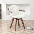 LUNLING Swivel Dining Chairs, Mid Century Modern White Faux Leather Kitchen Chairs with Arms,Bamboo Legs Side Chairs No Wheels,Accent Chair for Dining Rooms and Offices,1PCS-Ruum Studio Home