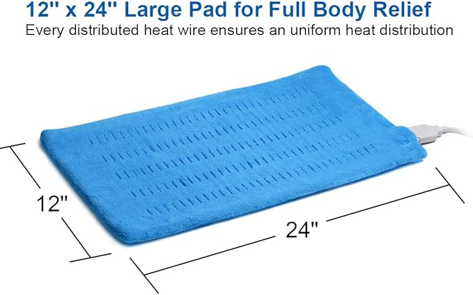 Heating Pad Electric Fast-Heating for Back/Waist/Abdomen/Shoulder/Neck Pain and Cramps Relief - Moist and Dry Heat Therapy with Auto-Off 12"x24" Hot Heated Pad by GOQOTOMO-HF-B(Blue)-Ruum Studio Home
