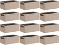 GhvyenntteS Small Fabric Storage Bins 12 Pack, 11.8" x 7.87" x 5.11" Storage Basket with Leather Handles, Closet Storage Bins for Shelves, Storage Baskets for Shelves, DVD Storage (Beige Yellow)-Ruum Studio Home