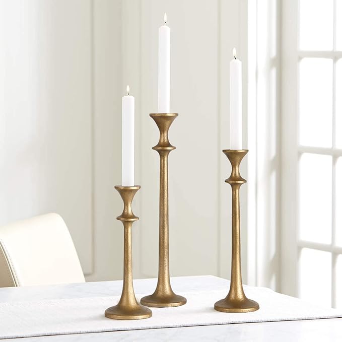 Iron Taper Candle Holder - Set of 3 Decorative Candle Stand - Candlestick Holder for Wedding, Dinning, Party - Antique Brass-Ruum Studio Home