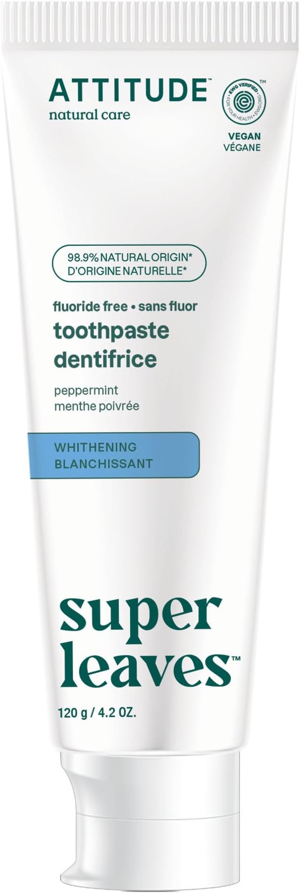 Attitude Fluoride-Free Whitening Toothpaste, Peppermint Flavor, Vegan & Cruelty-Free, Sugar-Free, Plant & Mineral-Based Ingredients, Clean Oral Care, 4.2 Oz-Ruum Studio Home