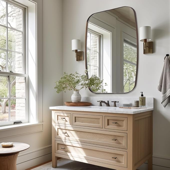 ANDY STAR Bronze Oblong Mirror, 36x48 Inch Brushed Bronze Oval Mirror for Bathroom with Stainless Steel Metal Frame, Wall Mouned for Bathroom, Living Room, Entryway-Ruum Studio Home