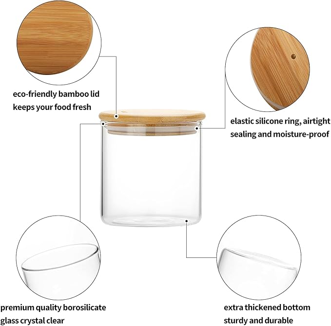 SIXAQUAE Glass Food Storage Containers Jar Seal Bamboo Lids 2 Packs 1200ml Airtight Canister Organization Sets Stackable-Ruum Studio Home