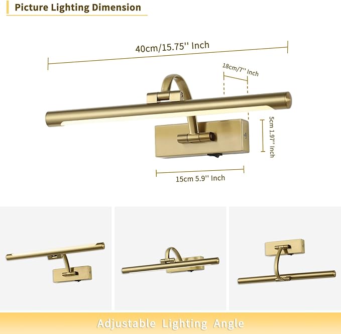 Battery Operated Picture Light with Remote and Timer, Wireless Art Lights for Paintings Brass Rechargeable Gallery Light Dimmable Artwork Lighting for Canvas, Portrait 16'' Inch Warm White-Ruum Studio Home