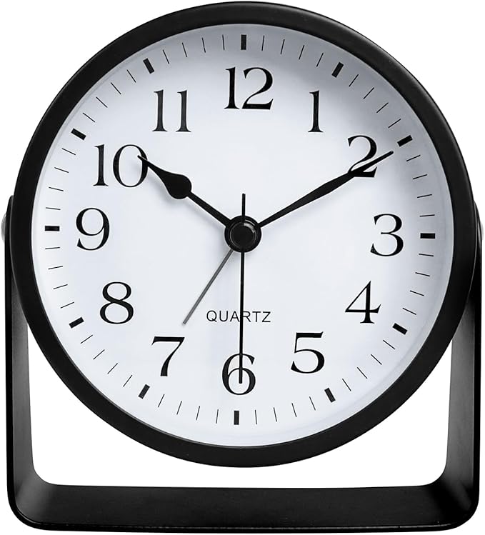 Small Desk Analog Alarm Clock Battery Powered Mini Metal Nightstand Shelf Clock with Light Side Table Decor Mid Century Cute Alarm Clock for Heavy Sleepers Bedrooms Desktop Living Room Bathroom-Ruum Studio Home