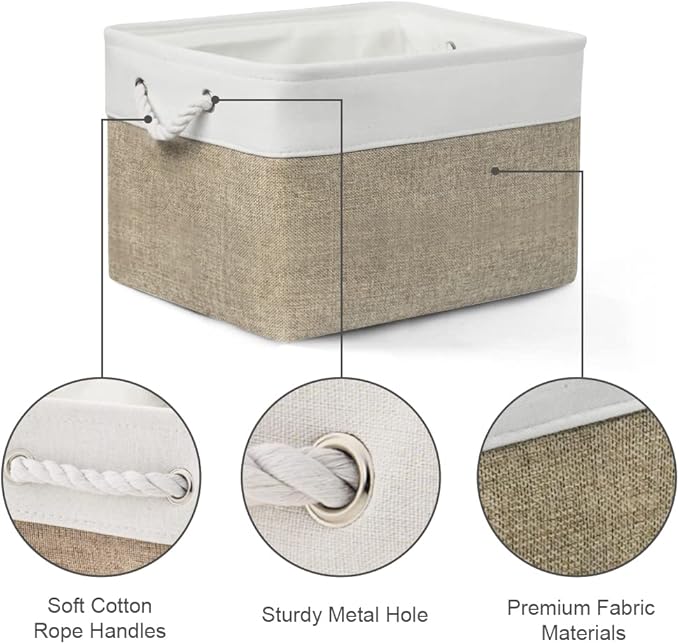 Organization and Storage Bins for Shelves - 17X15X12 inch 2 Pack Fabric Storage Cubes Collapsible Baskets for Organizing with Rope, Storage Box for Cloth Decorative (White&Khaki)-Ruum Studio Home