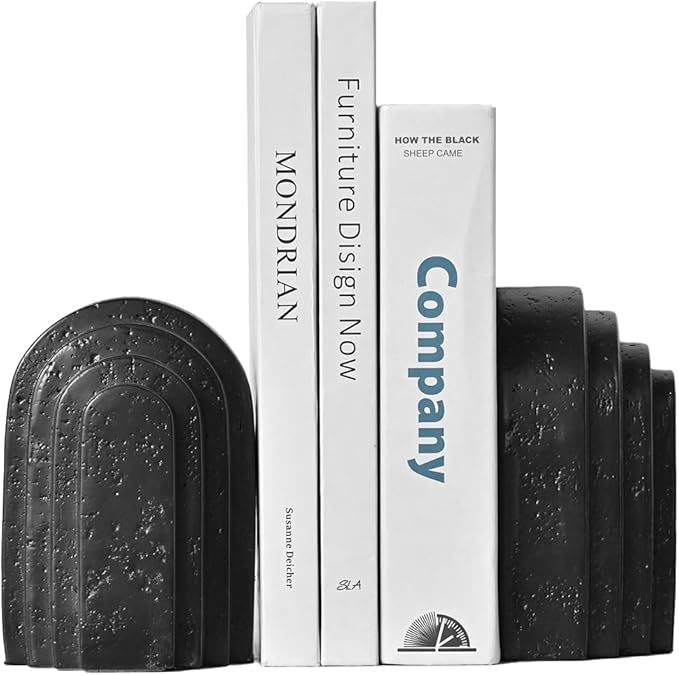 Decorative Bookends for Shelves, Set of 2 Book Ends for Heavy Books, Layered Arch Design Black Bookend-Ruum Studio Home