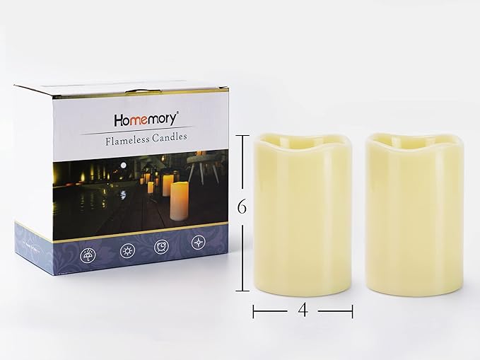 Homemory 4" x 6" Large Waterproof Outdoor Flameless Candles, Battery Operated Flickering LED Pillar Candles with Remote and Timers for Indoor Outdoor Lanterns, Long Lasting, Dark Ivory, Set of 2-Ruum Studio Home