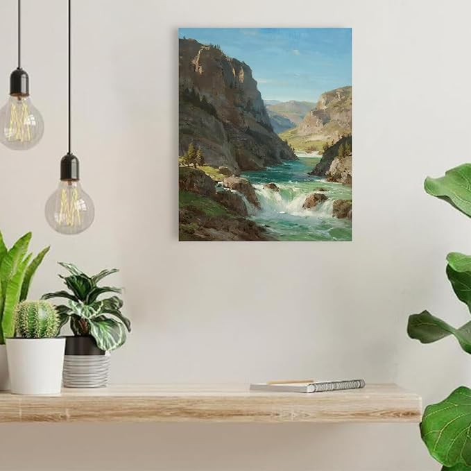Natural mountain stream scenery poster suitable for bedroom beautiful blue sky flowing river scenery suitable for living room dormitory office-Ruum Studio Home