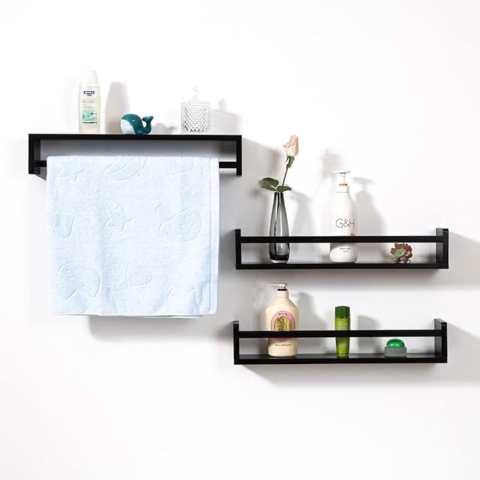 AZSKY Classic Nursery Book Shelves Black Wooden Floating Shelves Wall Bookshelf for Bathroom Decor Kitchen Spice Rack Organizer Kids Room 24 Inch Set of 3-Ruum Studio Home