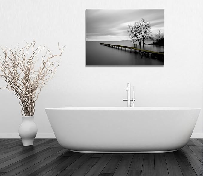 DZL Art S74981 Canvas Prints Modern Minimalist Black and White Lake Trees Landscape Wall Art Painting for Living Room Bedroom Decor Office Wall Decor Home Decoration-Ruum Studio Home