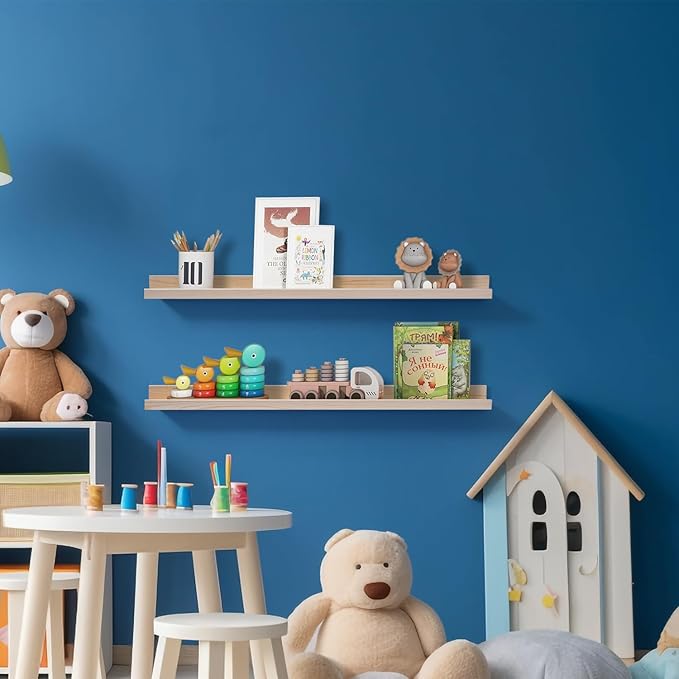 AZSKY 2pc 36in Natural Wood Floating Shelves, Country Rustic Style Wall Shelves for Kids Books, Photo Picture Ledge, Nursery Decor-Ruum Studio Home