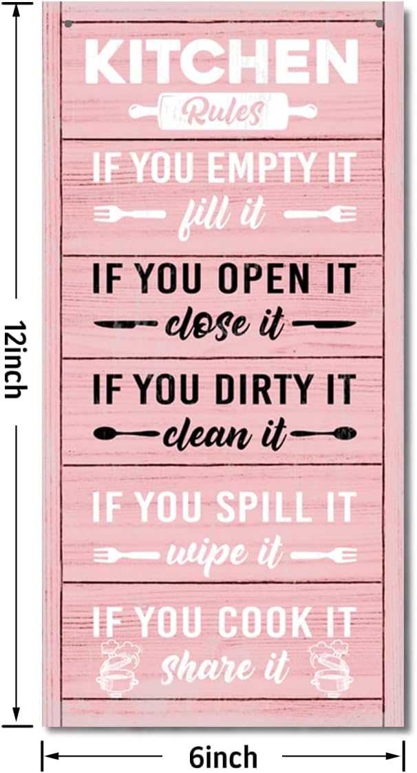 Hanging Kitchen Rules Wood Decor Sign, Rustic Kitchen Wooden Signs, Printed Wood Wall Art Sign, Kitchen Door Rules Rustic Sign, Hanging Wood Sign Kitchen Decor, Funny Farmhouse Kitchen Wall Décor F1-Ruum Studio Home