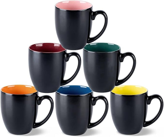 GBHOME 16oz Coffee Mugs Set of 6, Large Ceramic Coffee Mugs for Man, Woman, Dad, Mom, Modern Coffee Mugs Set with handle for Tea/Latte/Cappuccino/Milk/Cocoa. Dishwasher&Microwave Safe,Multi-Color-Ruum Studio Home