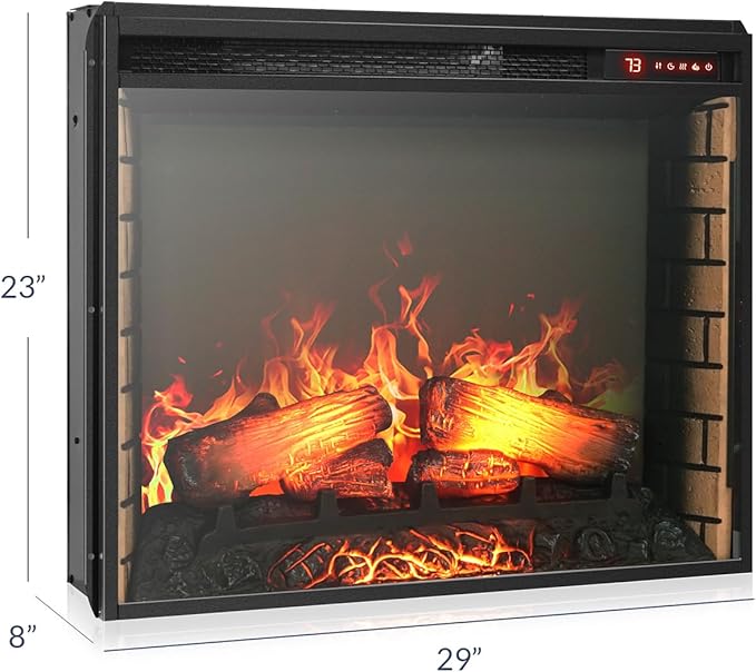 BELLEZE 28" Electric Fireplace, 1500 W 5000 BTU Space Heater with Adjustable Timer, Realistic Wood Log & Crackling Sound, Indoor Fireplace for TV Stand Mantel, Bedroom, Living Room-Ruum Studio Home