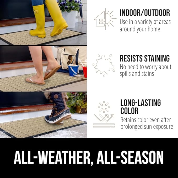 GORILLA GRIP 100% Waterproof All-Season WeatherMax Doormat US Designed Natural Rubber, Stain and Fade Resistant, Low Profile Indoor Outdoor Door Mats, Easy Clean Patio Mat, 17x29, Taupe Grid-Ruum Studio Home