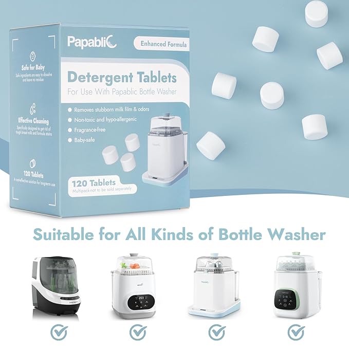 Papablic 120Pcs Official Detergent Soap Tablets for Baby Brezza,GROWNSY,Momcozy Bottle Washer Pro, Effective Cleaning with Safe Highly Concentrated Formula-Ruum Studio Home