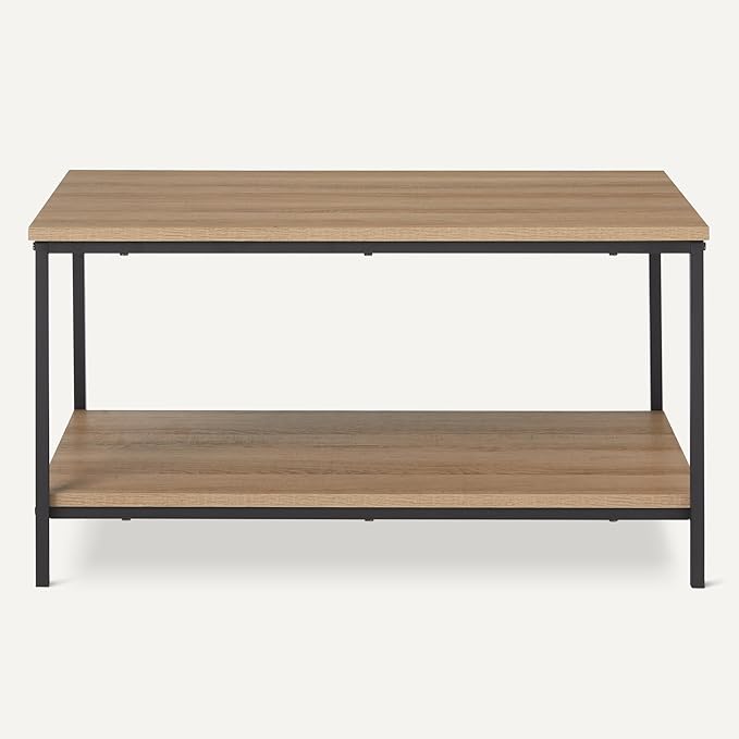 Amazon Basics Rectangular Coffee Table with Bottom Shelf, Living Room Center Table, Wooden, 19.9" D x 31.5" W x 16.5" H-Ruum Studio Home