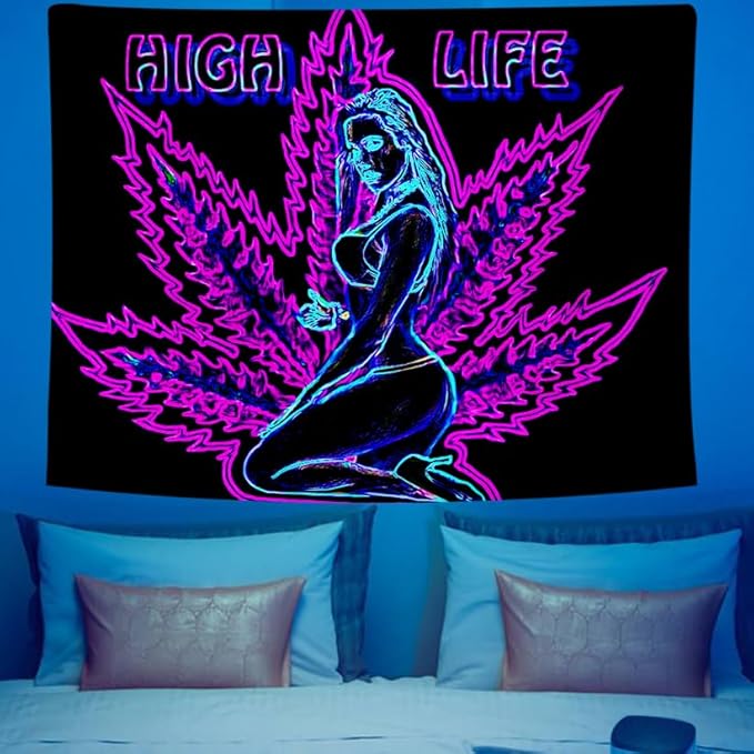 ADDWel Blacklight Tapestry for Bedroom, Tapestry Glow In The Dark, UV Reactive Black Light Posters Wall Hanging for Bedroom Dorm Living Room Backdrop Decor-Ruum Studio Home
