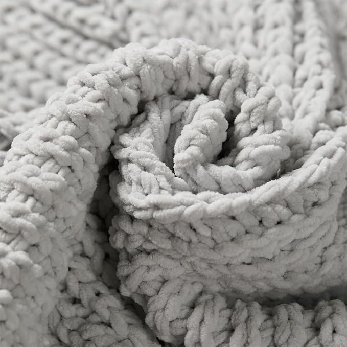 Amélie Home Chenille Knit Throw Blanket for Couch, Chevron Texture Decorative Soft Blanket for Sofa, Bed & Chair, 50"x60", Light Grey-Ruum Studio Home
