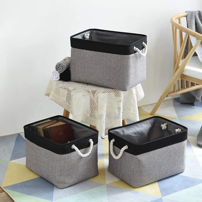 TcaFmac Organization and Storage Basket for Shelves - 16x12x12 inch Large 2 Pack Collapsible Storage Boxs for Organizing, Fabric Storage Cubes for Closet Cloth Toy Books Kids(Black&Grey)-Ruum Studio Home