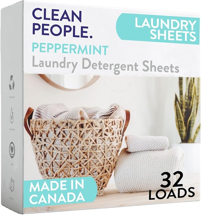 The Clean People Laundry Detergent Sheets - Laundry Soap - Ultra Concentrated, Recyclable Packaging, Stain Fighting - Peppermint, 32 Pack-Ruum Studio Home