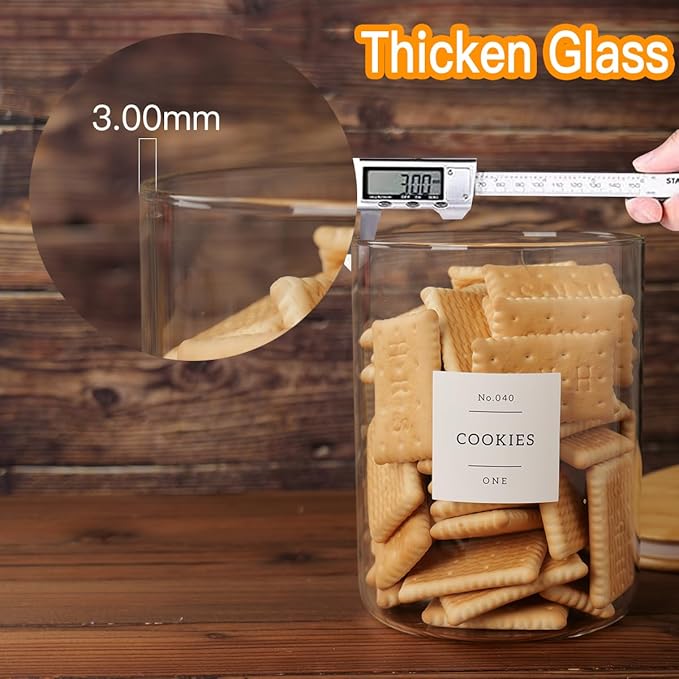 Set of 2 Large Glass Flour and Sugar Containers - 100 Fl oz Thicken Glass Storage Jars with Airtight Bamboo Lid and 132 Kitchen Pantry Labels - Big Clear Rice Containers Farmhouse-Ruum Studio Home