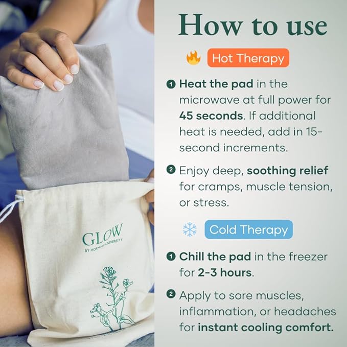 Glow Heating Pad with Flaxseed & Lavender for Hot & Cold Therapy, Microwavable Heat Pad for Back, Neck, Shoulder, Knee, Leg & Menstrual Cramp Relief, Washable & Reusable, One Size Fits All-Ruum Studio Home